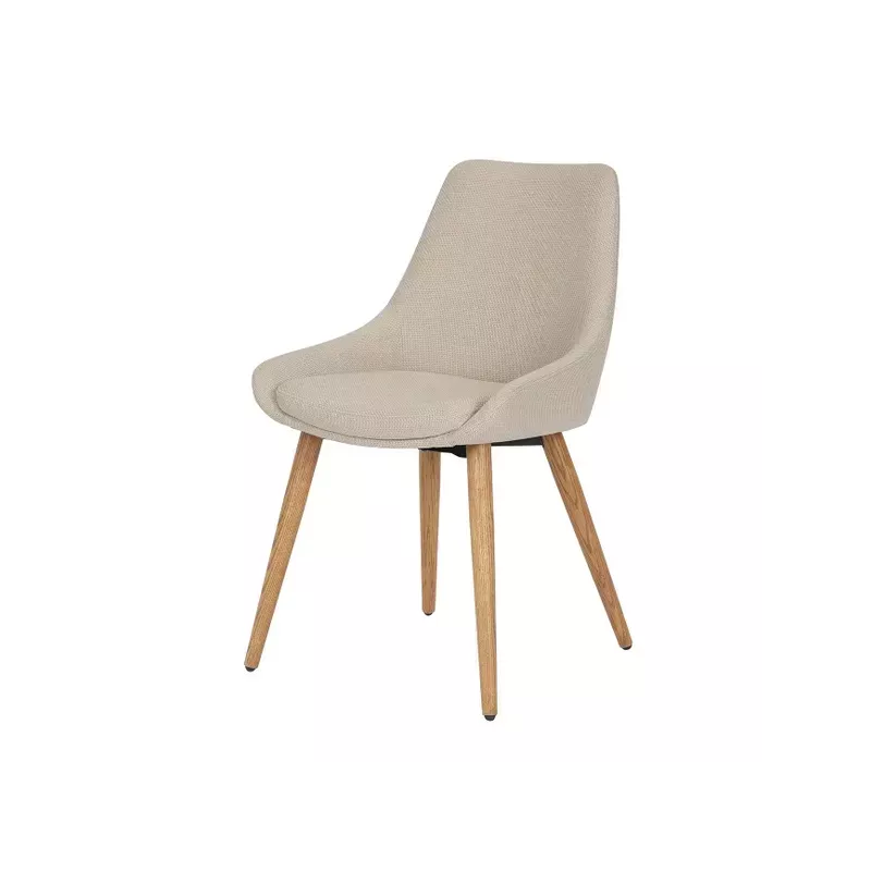 Chaise repas en tissu crème pied chêne - BARI