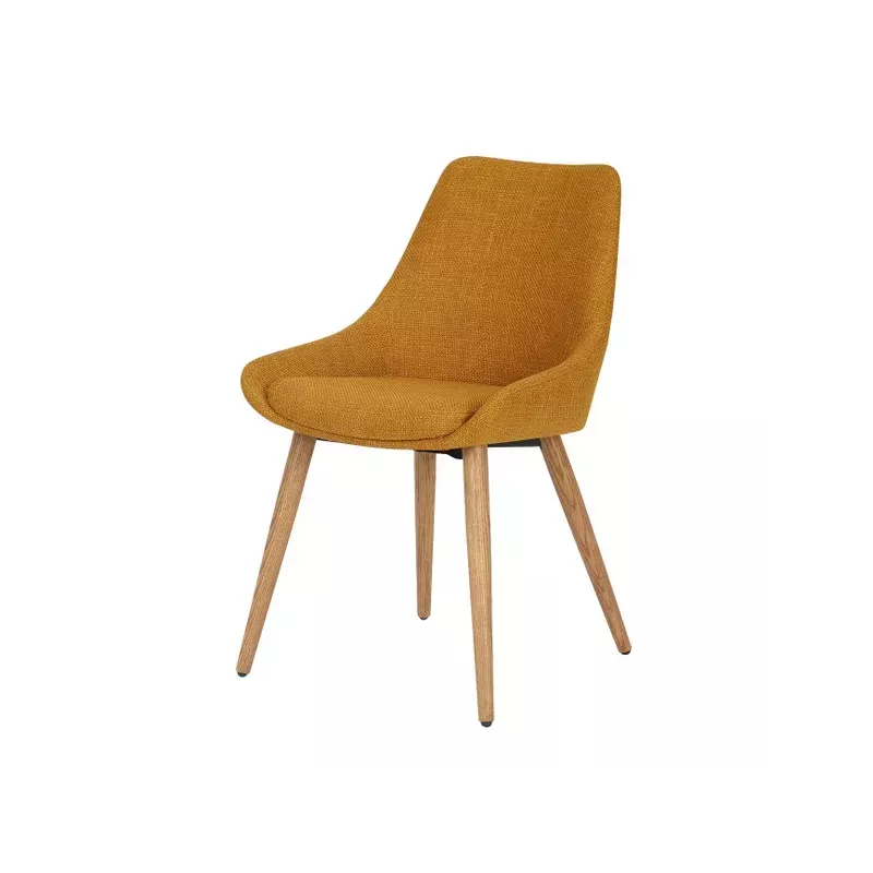 Chaise repas en tissu ocre pied chêne - BARI