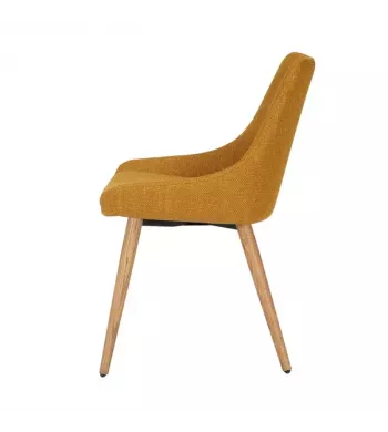 Chaise repas en tissu ocre pied chêne - BARI