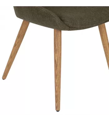 Chaise repas en tissu kaki pied chêne - BARI