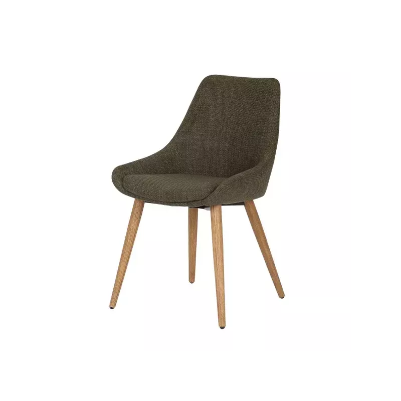 Chaise repas en tissu kaki pied chêne - BARI