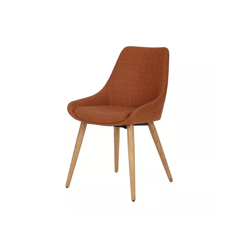 Chaise repas en tissu cognac pied chêne - BARI
