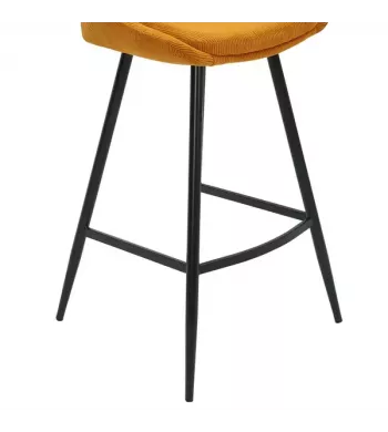Chaise de bar velours côtelé jaune curry - BARI