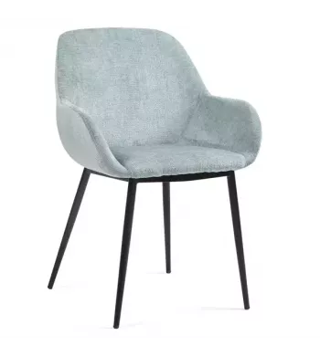 Chaise repas avec accoudoirs tissu chenille céladon pied métal - HIBIS