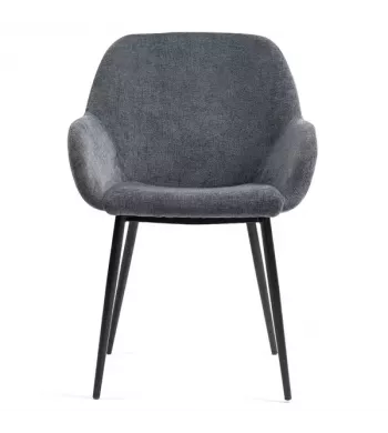 Chaise repas avec accoudoirs tissu chenille gris pied métal - HIBIS