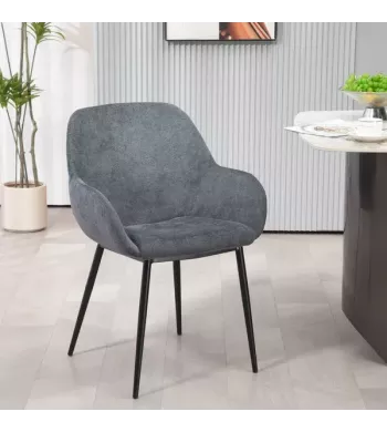 Chaise repas avec accoudoirs tissu chenille gris pied métal - HIBIS