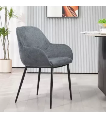 Chaise repas avec accoudoirs tissu chenille gris pied métal - HIBIS