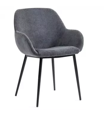 Chaise repas avec accoudoirs tissu chenille gris pied métal - HIBIS