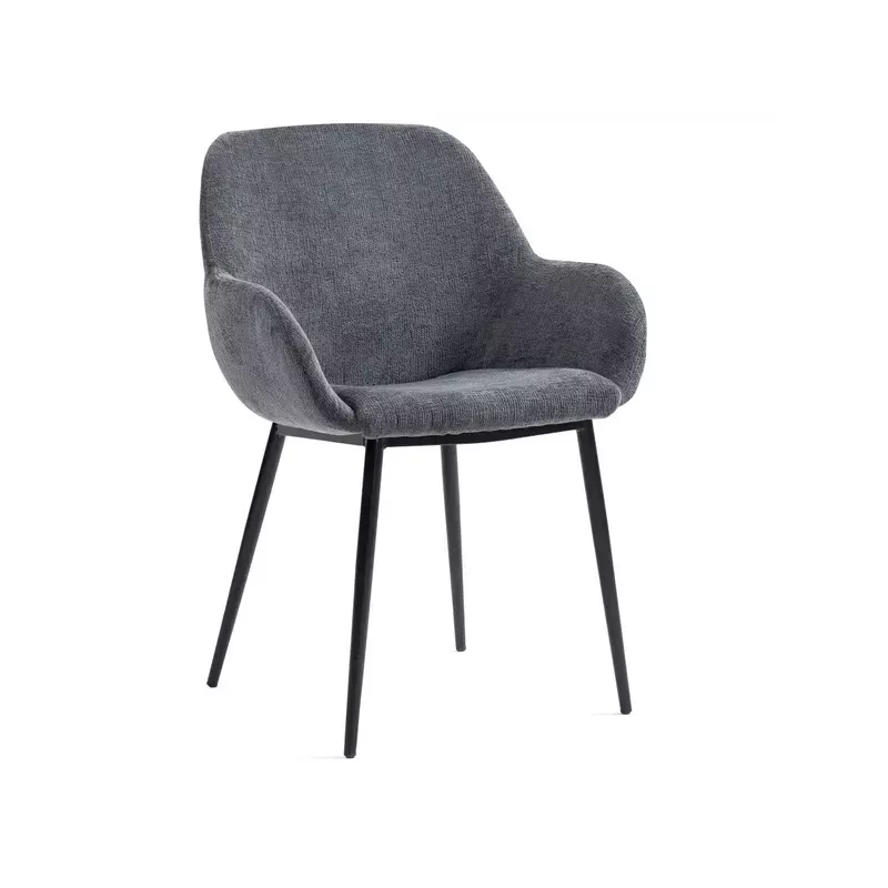 Chaise repas avec accoudoirs tissu chenille gris pied métal - HIBIS