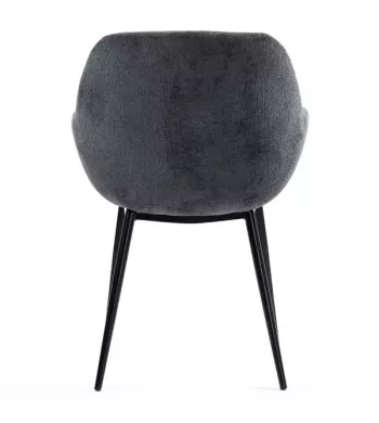 Chaise repas avec accoudoirs tissu chenille gris pied métal - HIBIS