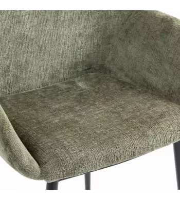 Chaise repas avec accoudoirs tissu chenille kaki pied métal - HIBIS