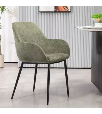 Chaise repas avec accoudoirs tissu chenille kaki pied métal - HIBIS