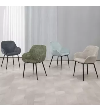 Chaise repas avec accoudoirs tissu chenille kaki pied métal - HIBIS