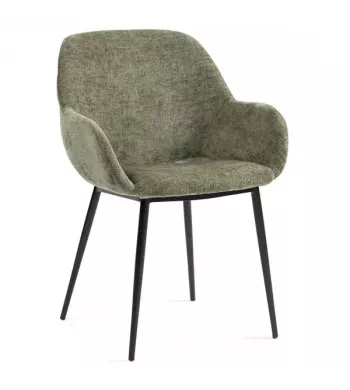 Chaise repas avec accoudoirs tissu chenille kaki pied métal - HIBIS