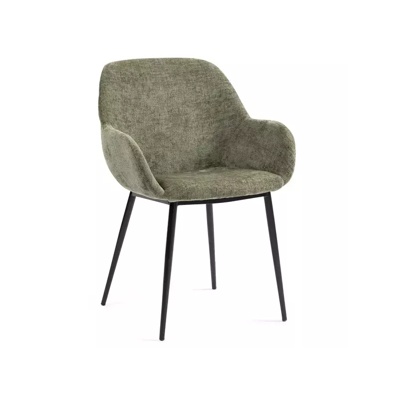 Chaise repas avec accoudoirs tissu chenille kaki pied métal - HIBIS