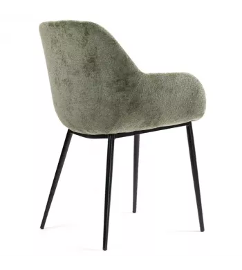 Chaise repas avec accoudoirs tissu chenille kaki pied métal - HIBIS