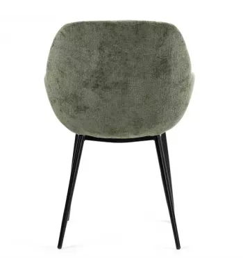 Chaise repas avec accoudoirs tissu chenille kaki pied métal - HIBIS