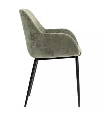 Chaise repas avec accoudoirs tissu chenille kaki pied métal - HIBIS