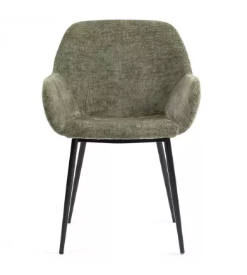 Chaise repas avec accoudoirs tissu chenille kaki pied métal - HIBIS
