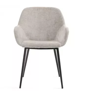 Chaise repas avec accoudoirs tissu chenille taupe pied métal - HIBIS