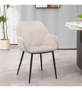Chaise repas avec accoudoirs tissu chenille taupe pied métal - HIBIS
