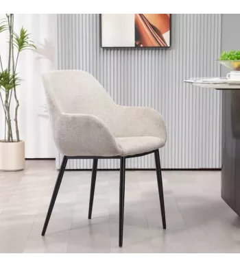 Chaise repas avec accoudoirs tissu chenille taupe pied métal - HIBIS