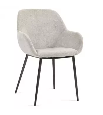 Chaise repas avec accoudoirs tissu chenille taupe pied métal - HIBIS
