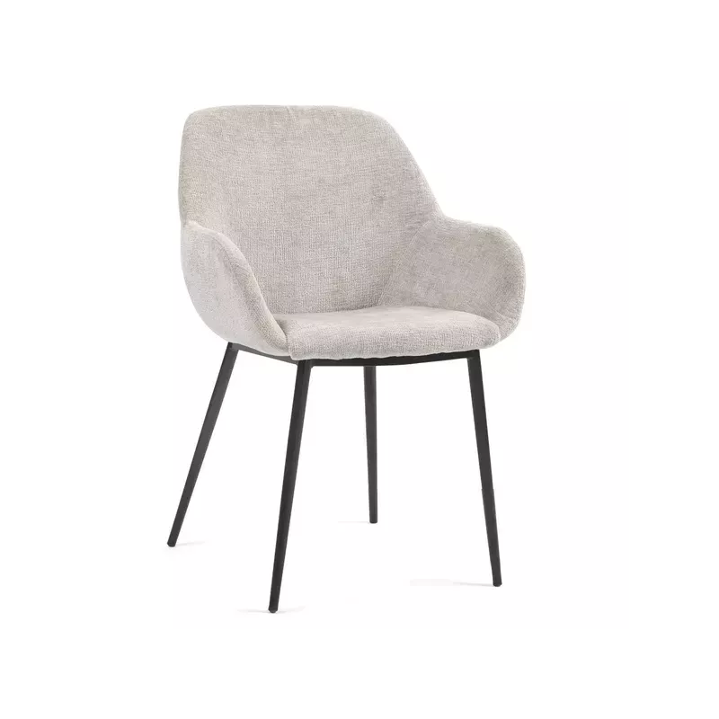 Chaise repas avec accoudoirs tissu chenille taupe pied métal - HIBIS