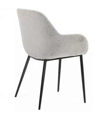 Chaise repas avec accoudoirs tissu chenille taupe pied métal - HIBIS