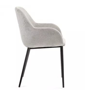 Chaise repas avec accoudoirs tissu chenille taupe pied métal - HIBIS