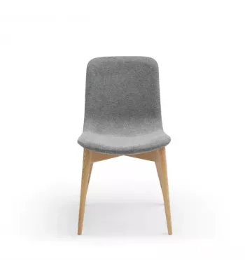 Chaise repas tissu vert pied en frêne naturel - KATY