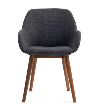 Chaise repas avec accoudoirs en tissu noir pied chêne foncé - MALVA
