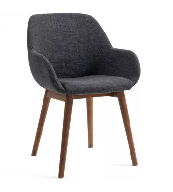 Chaise repas avec accoudoirs en tissu noir pied chêne foncé - MALVA