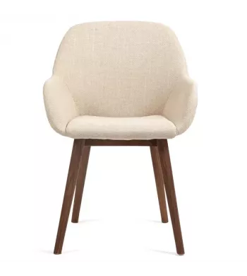 Chaise repas avec accoudoirs en tissu beige pied chêne foncé - MALVA