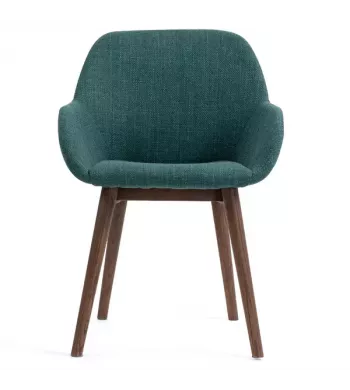 Chaise repas avec accoudoirs tissu vert emeraude pied chêne foncé - MALVA