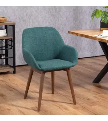Chaise repas avec accoudoirs tissu vert emeraude pied chêne foncé - MALVA