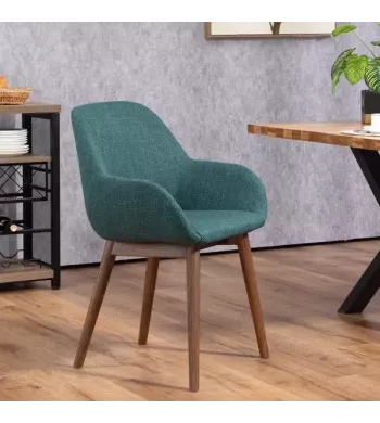 Chaise repas avec accoudoirs tissu vert emeraude pied chêne foncé - MALVA