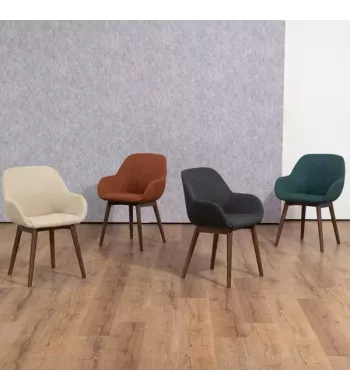 Chaise repas avec accoudoirs tissu vert emeraude pied chêne foncé - MALVA