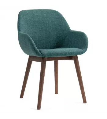 Chaise repas avec accoudoirs tissu vert emeraude pied chêne foncé - MALVA