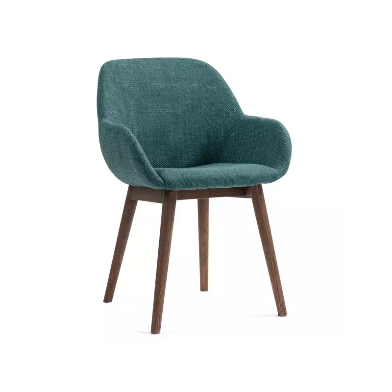 Chaise repas avec accoudoirs tissu vert emeraude pied chêne foncé - MALVA