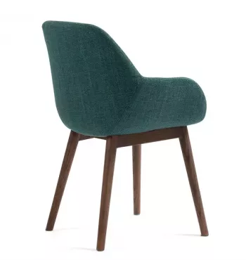 Chaise repas avec accoudoirs tissu vert emeraude pied chêne foncé - MALVA