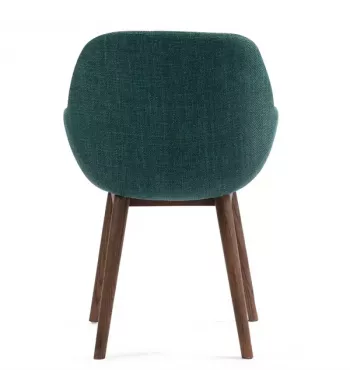 Chaise repas avec accoudoirs tissu vert emeraude pied chêne foncé - MALVA