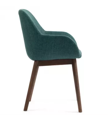 Chaise repas avec accoudoirs tissu vert emeraude pied chêne foncé - MALVA