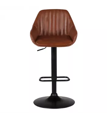 Chaise hauteur plan de travail pivotante PU marron pied piston noir - MOSS