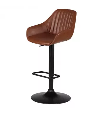 Chaise hauteur plan de travail pivotante PU marron pied piston noir - MOSS