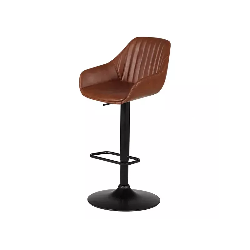 Chaise hauteur plan de travail pivotante PU marron pied piston noir - MOSS