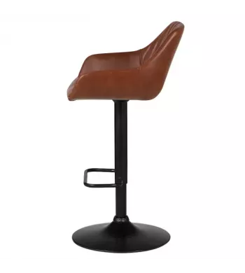 Chaise hauteur plan de travail pivotante PU marron pied piston noir - MOSS