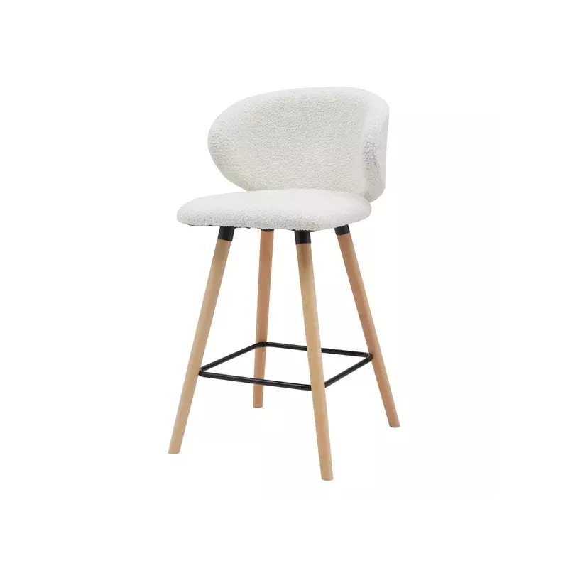 Chaise de bar tissu effet laine bouclette blanc - TIAGO