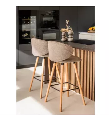Chaise de bar tissu effet laine bouclette taupe - TIAGO