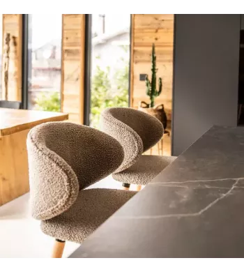 Chaise de bar tissu effet laine bouclette taupe - TIAGO